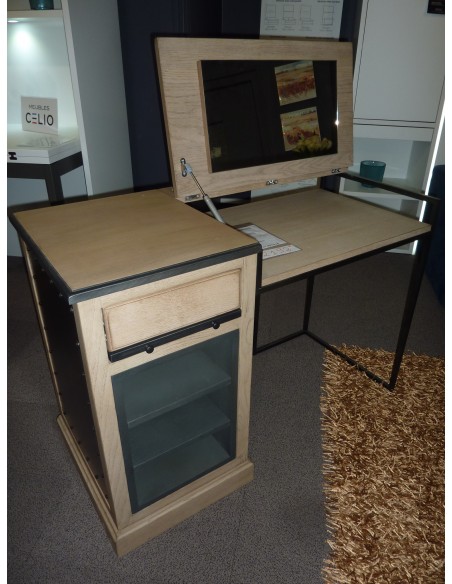 ZAGAS - Bureau chêne avec plateau ouvrant et tiroir coulissant (EXPO)