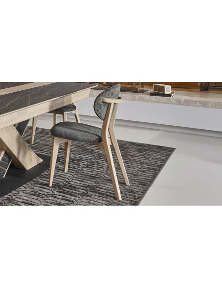THALÈS - Chaise dos tapissé, poignée chêne 