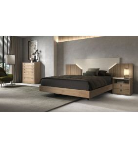 SALSA - Lit pour couchage 140x190, 2 chevets 2 tiroirs 1 niche   