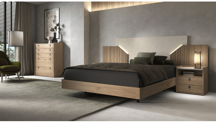 SALSA - Lit pour couchage 140x190, 2 chevets 2 tiroirs 1 niche   