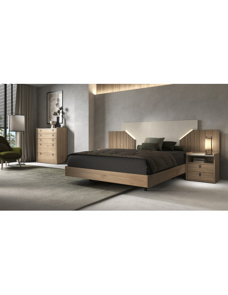 SALSA - Lit pour couchage 140x190, 2 chevets 2 tiroirs 1 niche   