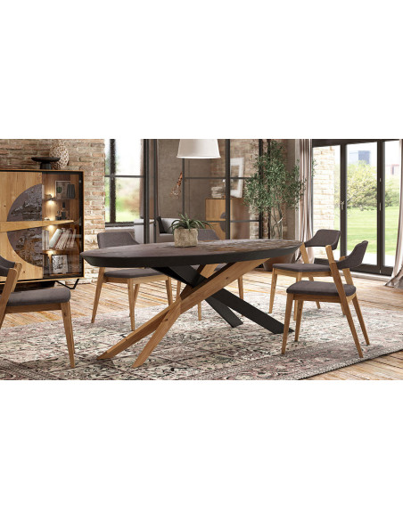 Escale - Table ovale extensible, pied fer et bois, céramique 