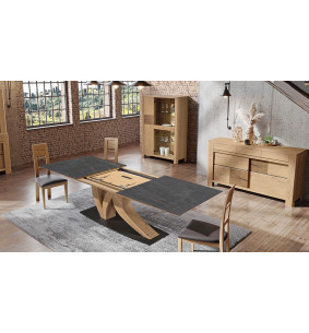 GALEAC - Table de repas pied central avec une allonge L200  
