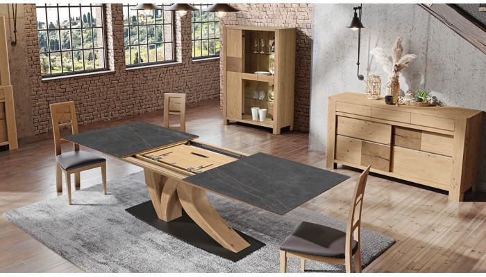 GALEAC - Table de repas pied central avec une allonge L200  