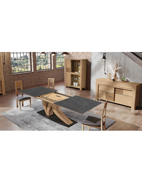 GALEAC - Table de repas pied central avec une allonge L200  
