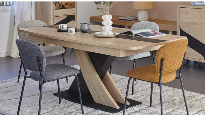 ARCHIPEL - Table pied central 1 allonge centrale papillon de 60 cm  