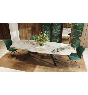 MIRI  - Table plateau céramique ovalisé, 2 allonges  