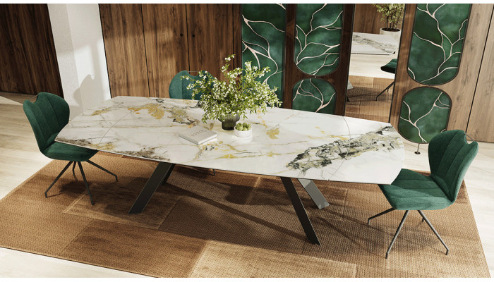 MIRI  - Table plateau céramique ovalisé, 2 allonges  