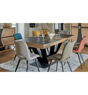 OMEGA - Table tonneau, plateau céramique 3 allonges    