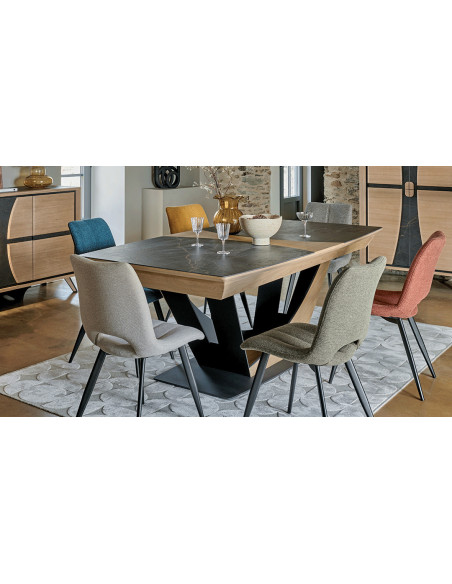 OMEGA - Table tonneau, plateau céramique 3 allonges    