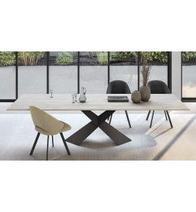 CANOPEE - Table pied papillon céramique travertin  