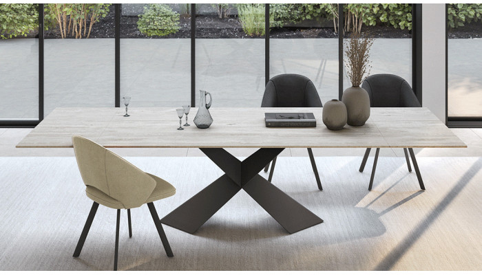 CANOPEE - Table pied papillon céramique travertin  