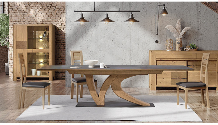 GALEAC - Table de repas pied central avec une allonge L200  
