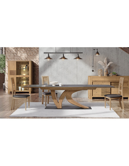 GALEAC - Table de repas pied central avec une allonge L200  