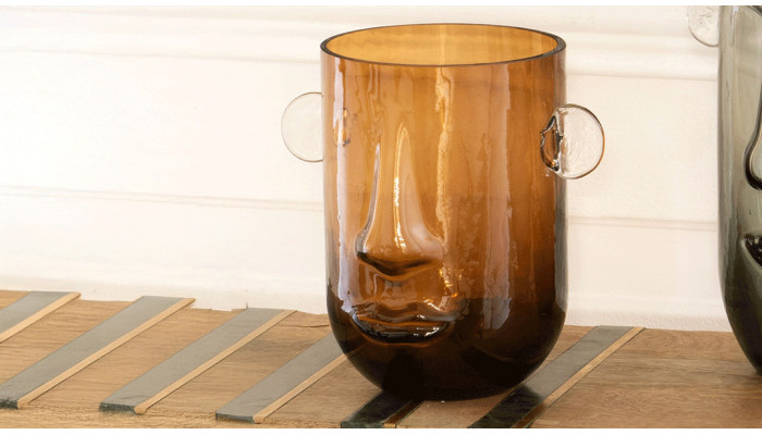 Vase visage marron h20 