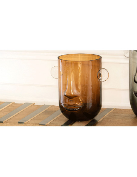 Vase visage marron h20 