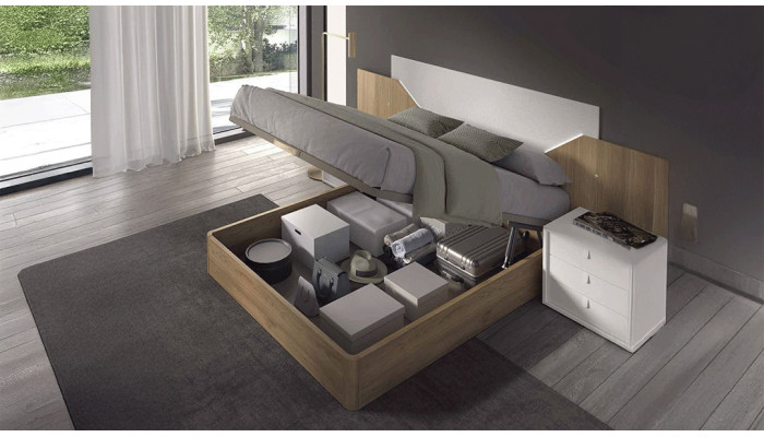 SALSA - Lit pour couchage 140x190, 2 chevets 2 tiroirs 1 niche   