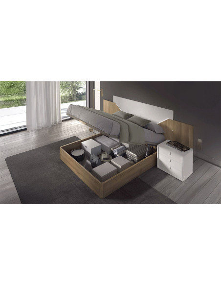SALSA - Lit pour couchage 140x190, 2 chevets 2 tiroirs 1 niche   