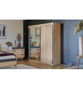First  - Armoire 2 portes coulissantes, miroir et bois  2