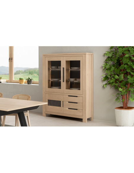 Elos - Vitrine 2 portes vitrées, 1 porte et 3 tiroirs 