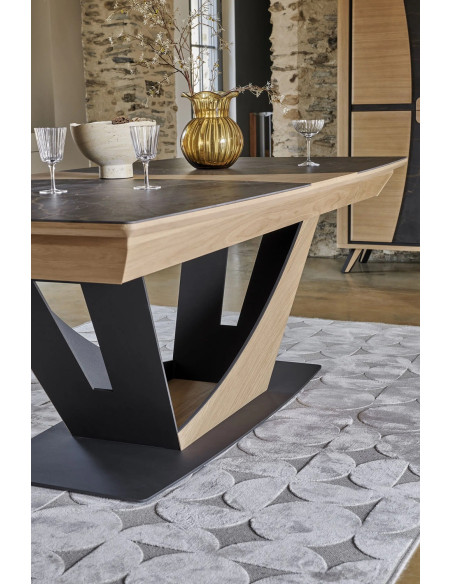 OMEGA - Table tonneau, plateau céramique 1 allonge de 80 cm (EXPO)
