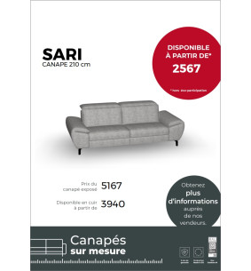 SARI - Canapé 2 places relax électrique 210 cm GRIS (EXPO)