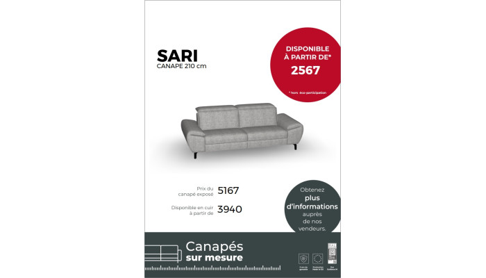 SARI - Canapé 2 places relax électrique 210 cm...