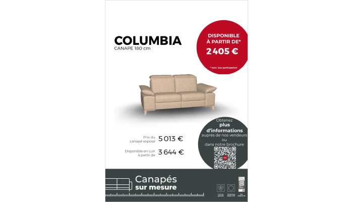 COLUMBIA - Canapé 2 places relax électrique 180...