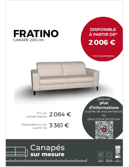 FRATINO - Canapé 3 places 200 cm (EXPO)