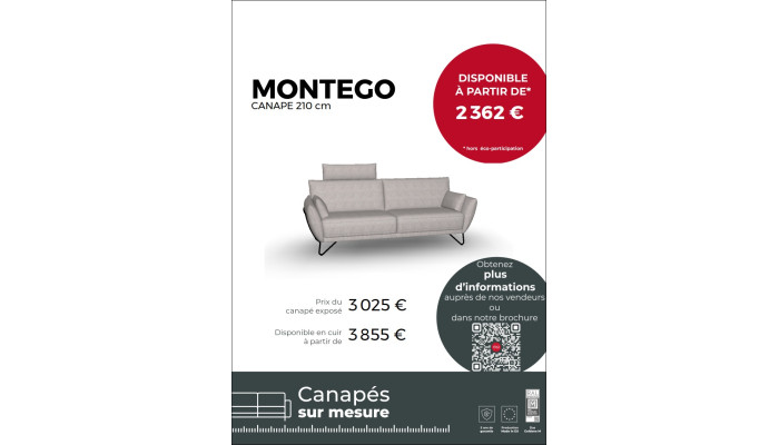 MONTEGO - Canapé 2 places 210 cm (EXPO)