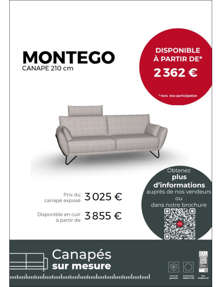 MONTEGO - Canapé 2 places 210 cm (EXPO)